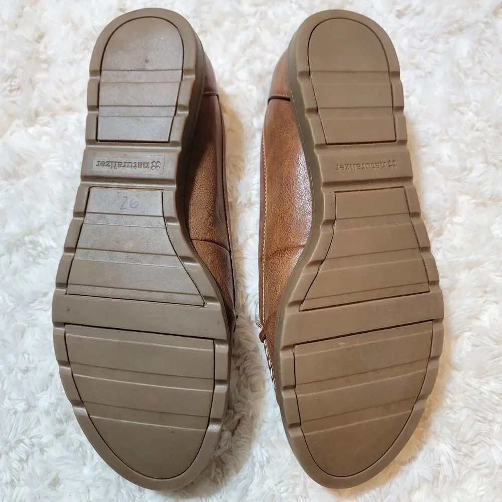 Naturalizer Inlay Brown Vegan Faux Leather Slip-On Bow Loafer Shoes